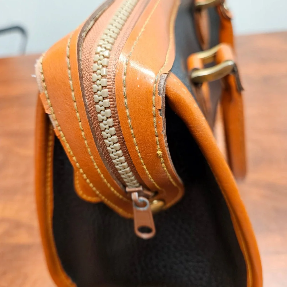 Dooney & Bourke Satchel Bag Womens Medium Black Tan Vintage AWL Duck